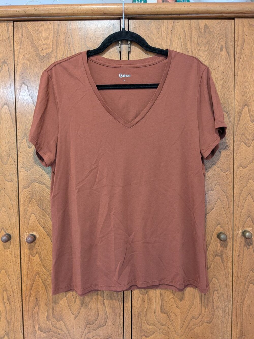 Quince Cotton Modal V-Neck Tee Copper Reddish Brown Large Short Sleeve T-Shirt T - Picture 3 of 8